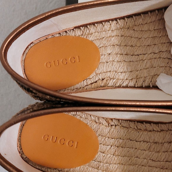 Authentic Gucci Women GG Lamé Espadrille Shoes In Brown - Picture 3 of 13